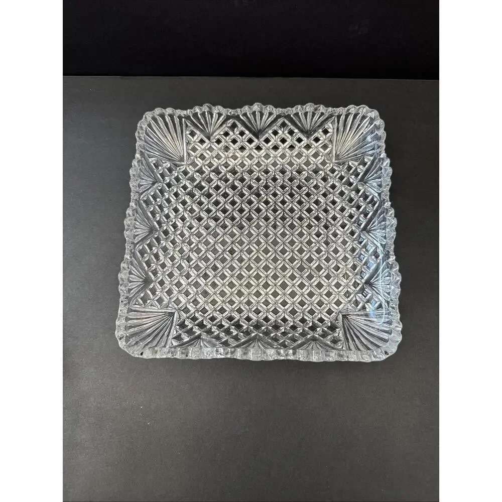 Gorgeous Set Of 4 VINTAGE CUT CLEAR GLASS DRESSER TRAYS “ Chipped”